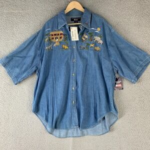 Vtg Sears Noah's Ark Shirt Plus Woman 24 Chambray Denim Embroidered New‎